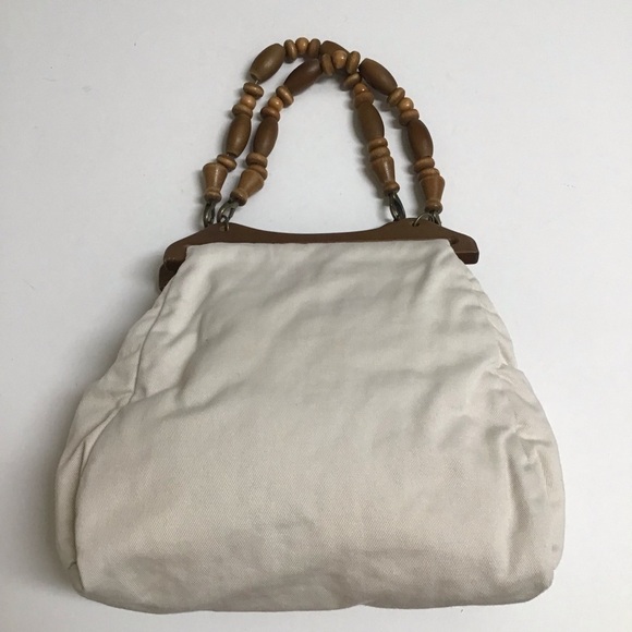 Philippines Purse Wood Bead Handles 100% Cotton Fabric Summer Bag Boho Vintage - Picture 7 of 16